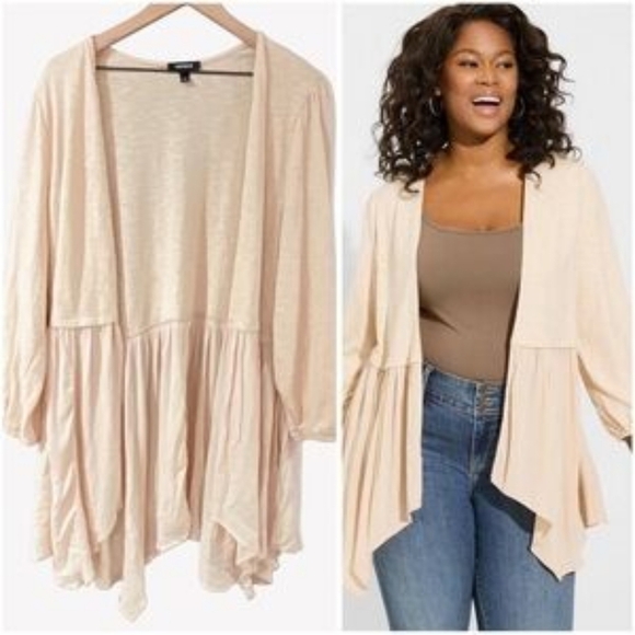 Torrid Hanky Hem Cream Open-Front Sweater - Picture 1 of 9